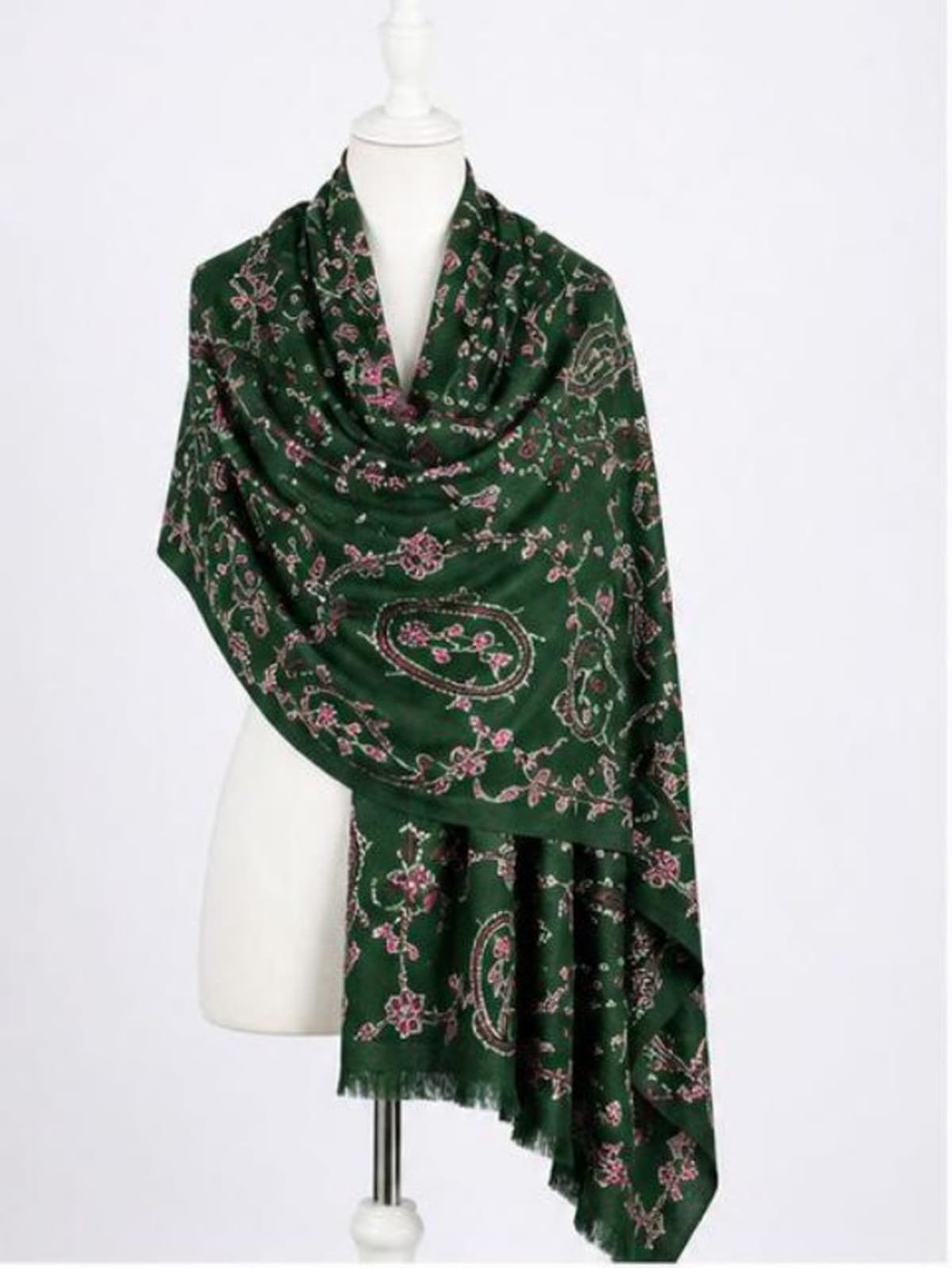 Emerald Green Mughal Jaal Himalayan Handmade Embroidered Shawl