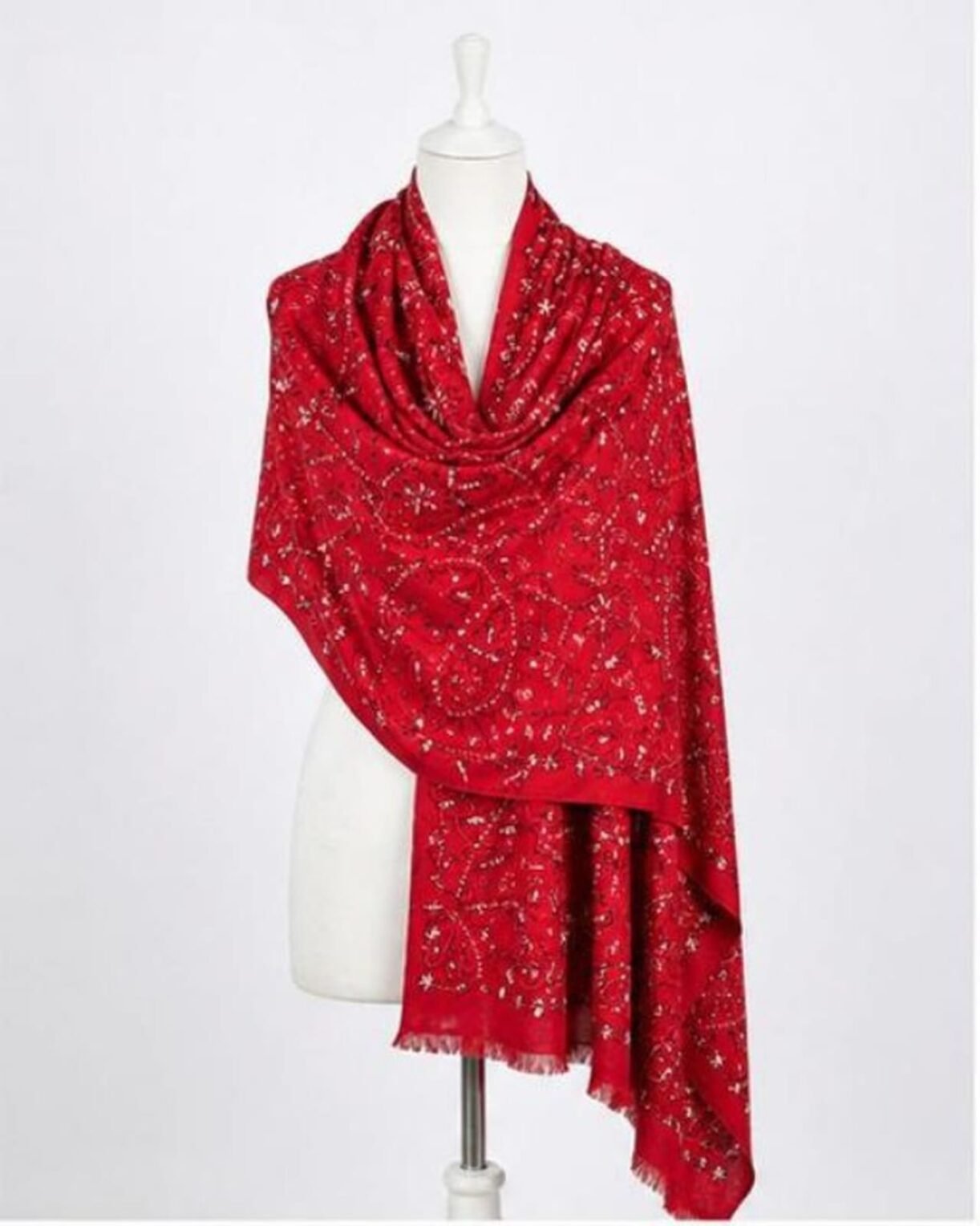 Deep Red Mughal Jaal Himalayan Handmade Embroidered Shawl