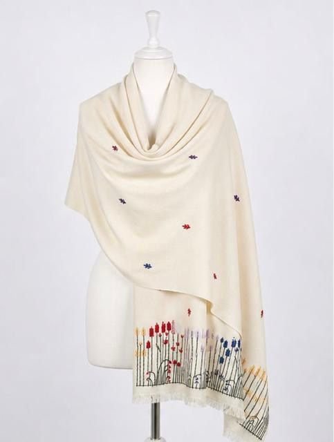 Ivory Lavender Meadow Himalayan Handmade embroidered Shawl