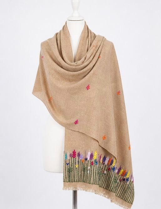 Golden Lavender Meadow Himalayan Handmade embroidered Shawl