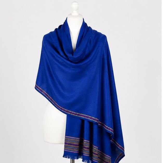 Cobalt Blue Regal Tribal Border Himalayan Handmade embroidered Shawl