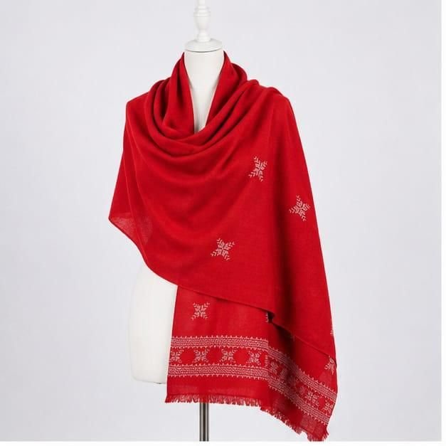Bright Red Frostwork Himalayan Handmade Embroidered Shawl