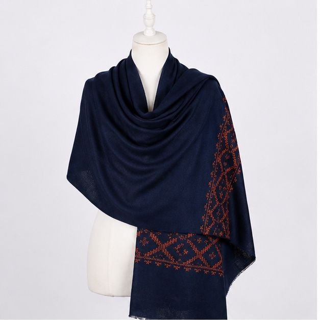 Navy Blue Terracotta Himalayan Handmade embroidered Shawl