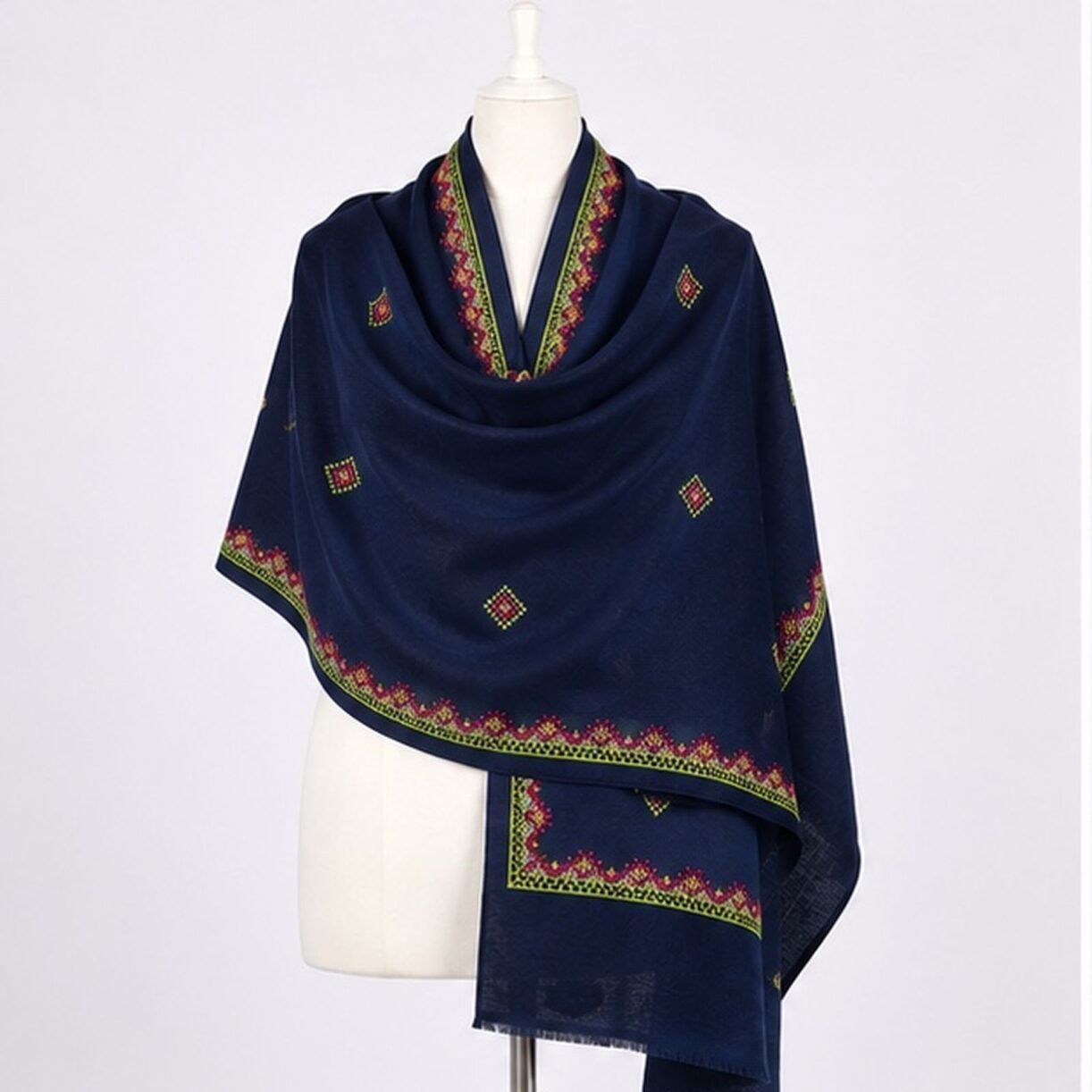 Navy Blue Mehreen Heritage Himalayan Handmade Embroidered Shawl