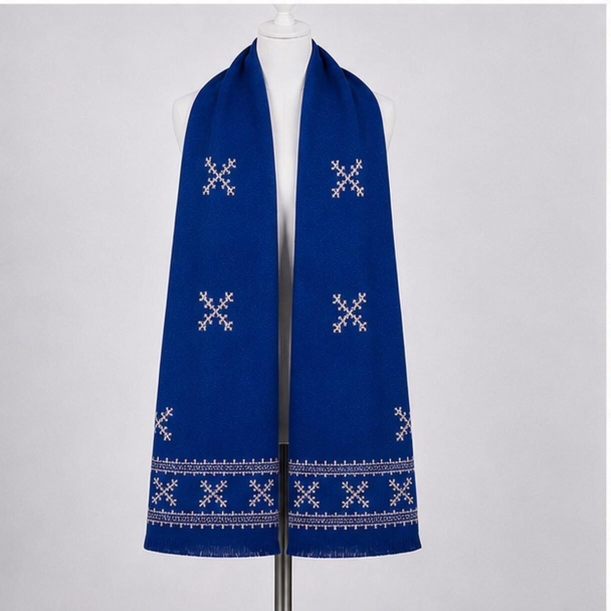 Cobalt Blue Silver Frostwork Himalayan Handmade Embroidered Shawl