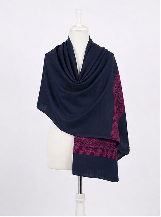 Navy Blue magenta Himalayan Handmade embroidered Shawl